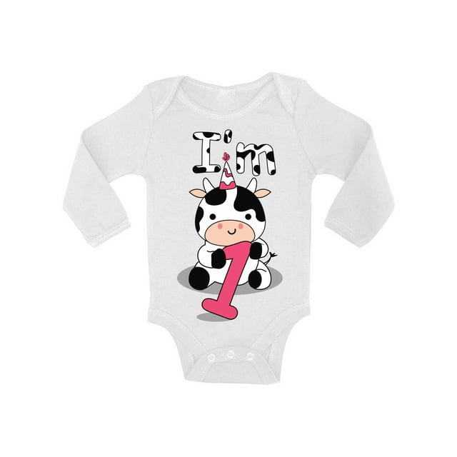 First Birthday Party Cute Cow 1 Year Old Girl Boy Baby Bodysuits Long Sleeve Cow I'm One Outfits My First Birthday Gifts Baby Gifts First Birthday Gifts for Birthday Boy Birthday Girl