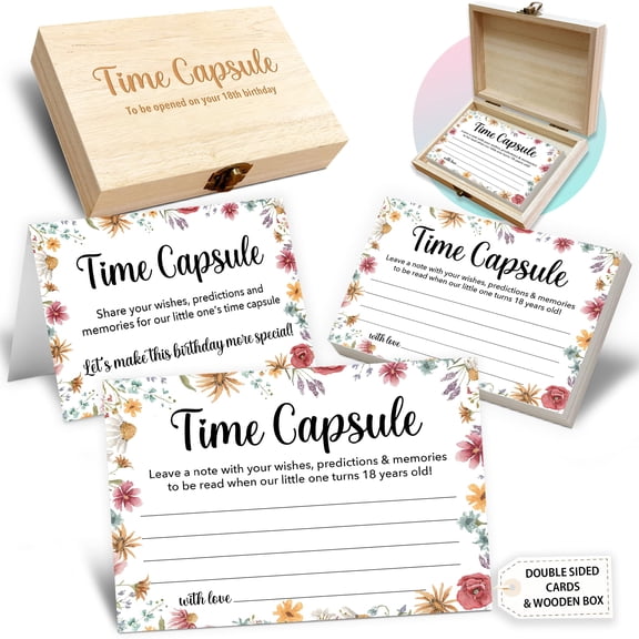First Birthday Time Capsule Box with 50 Wishes Cards 1 Pack