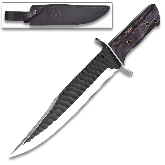 First Blood Rambo Style Survival Hunting Knife, 9.25 Inch 1025 High Carbon Steel Blade, Full Tang with Genuine Leather Sheath