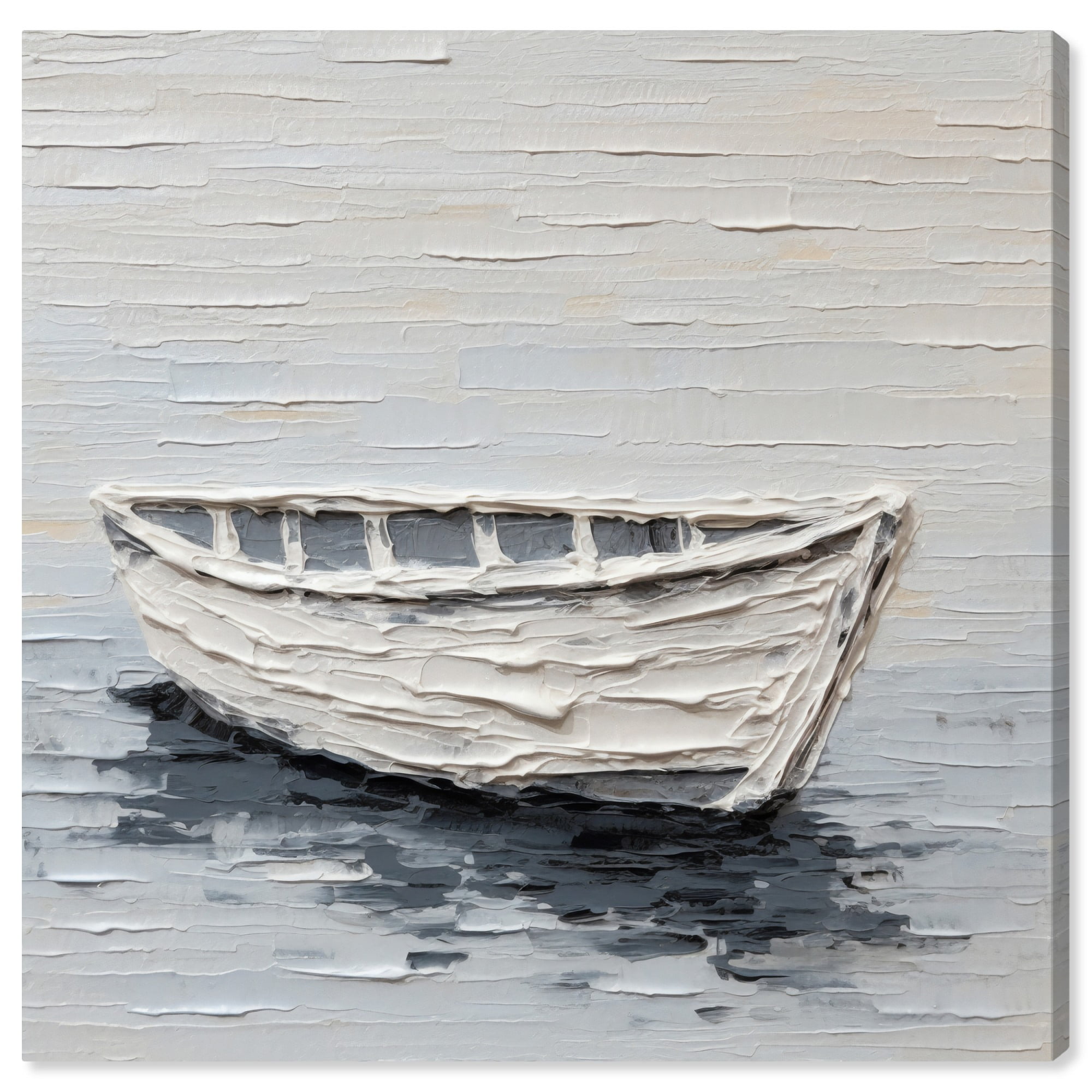 Vintage Coastal Landscape Canvas Art with White Boat
