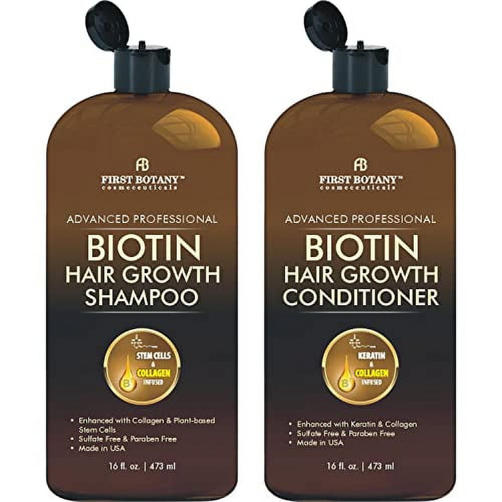 First Botany, Biotin Hair Growth Shampoo Conditioner Anti Hair Loss Thickening formula Collagen & Stem Cell For Hair Regrowth Anti Thinning Sulfate Free For Men Women Anti Dandruff Treatment 16 oz