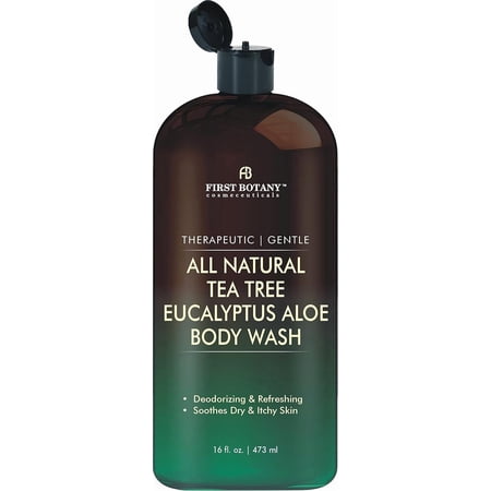 ALL Natural Tea Tree Body Wash - Fights Body Odor, Athletes Foot, Jock Itch, Nail Issues, Dandruff, Acne, Eczema, Yeast Infection, Shower Gel for Women/Men, Eucalyptus Aloe Skin Cleanser -16 fl oz