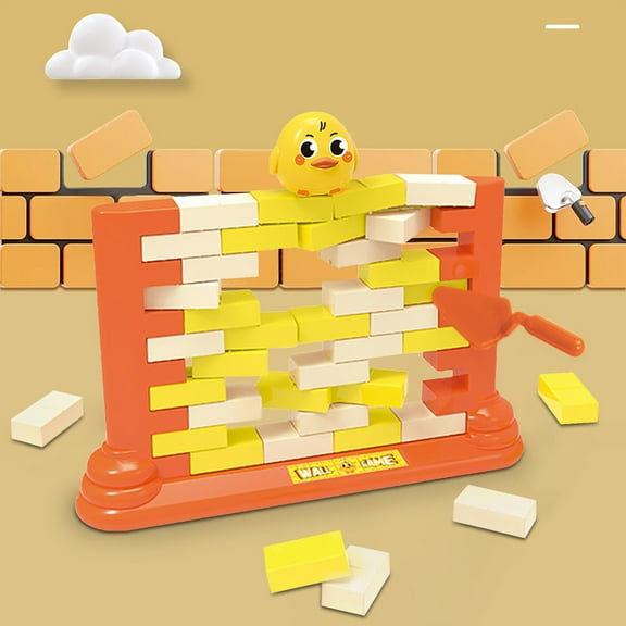 First Builders Toddler Blocks Toys Set Board Game Toys Educational Table Game Double Building Blocks Push Wall Toys for 4 -12 Years Old Children Game Three Animals Yellow