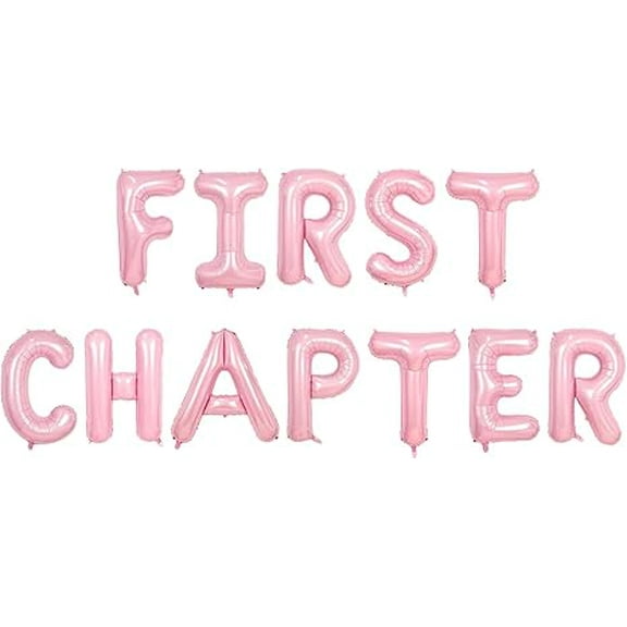 First Chapter Pink Balloons Banner, Storybook First Birthday Decorations Reading Books Club Themed Baby Shower Decor for Girls I Love Reading Theme 1st Birthday Party Supplies