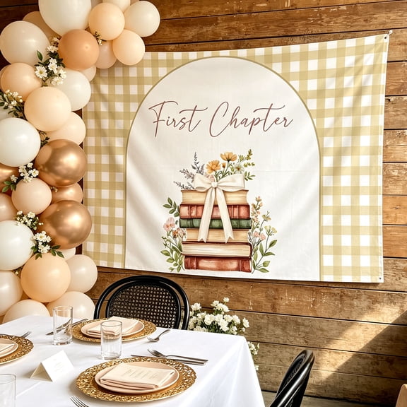 First Chapter Vintage Party Background Decorations - Warm Tone Design Suitable for Birthday Parties and Anniversaries