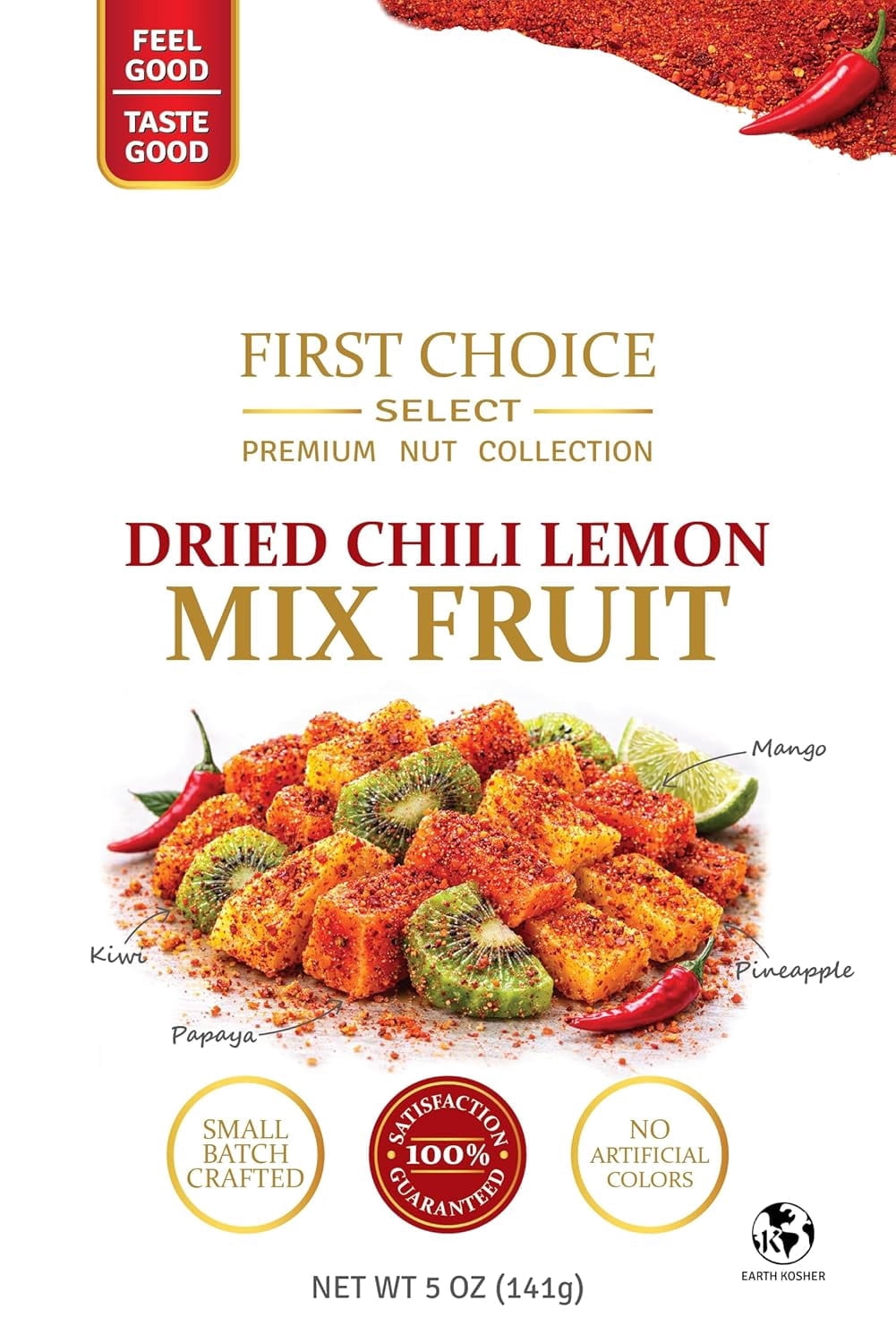 First Choice Candy Dried Chili Lemon Mix Fruit, Pineapple, Mango, Kiwi and Papaya, Small Batch Crafted, 5 oz ( Pack Of 6)