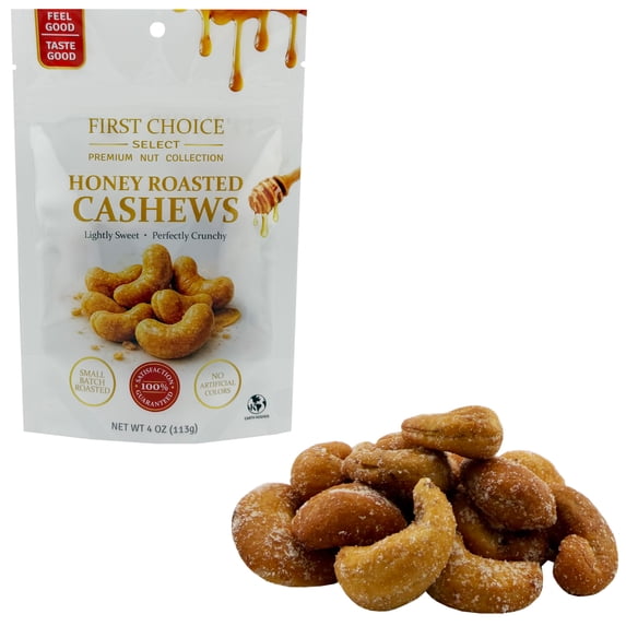 First Choice Candy Honey Roasted Cashews, Lightly Sweet, Perfectly Crunchy, Small Batch Roasted,4 oz ( Pack Of 3 )