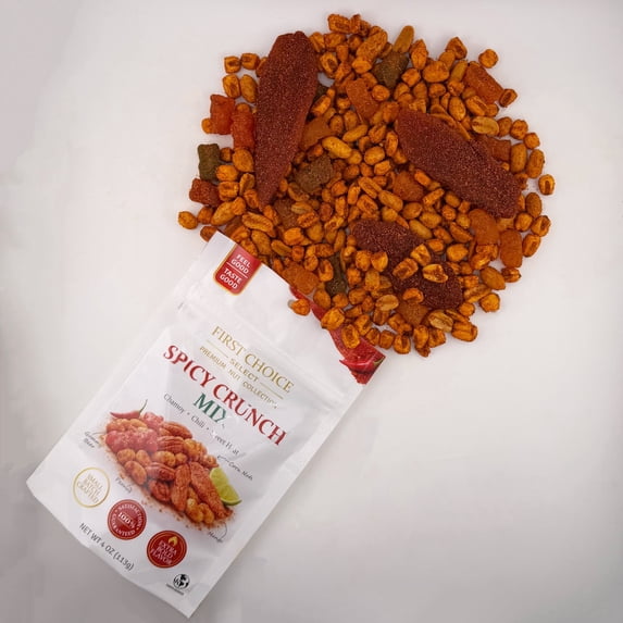 First Choice Candy Spicy Crunch Mix, Chamoy Chili Sweet Heat, Peanuts Corn Nuts Mango, Gummy Bears, 4 oz (Pack Of 6 )