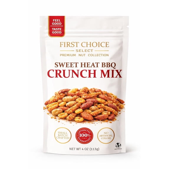 First Choice Candy Sweet Heat BBQ Crunch Mix with Almonds, Peanuts, Corn Nuts and Sesame Sticks, ( 4 oz, Pack Of 6 )