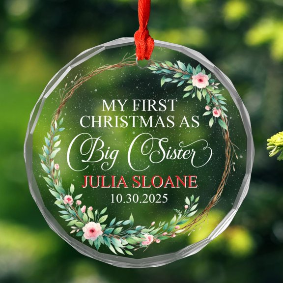 My First Christmas As Big Sister Glass Ornaments Gift for Big Sisters, Custom Name Big Sister Ornament 2025, Personalized 1st Xmas As Big Sister Glass Ornaments, Sibling Ornament from Little Brother