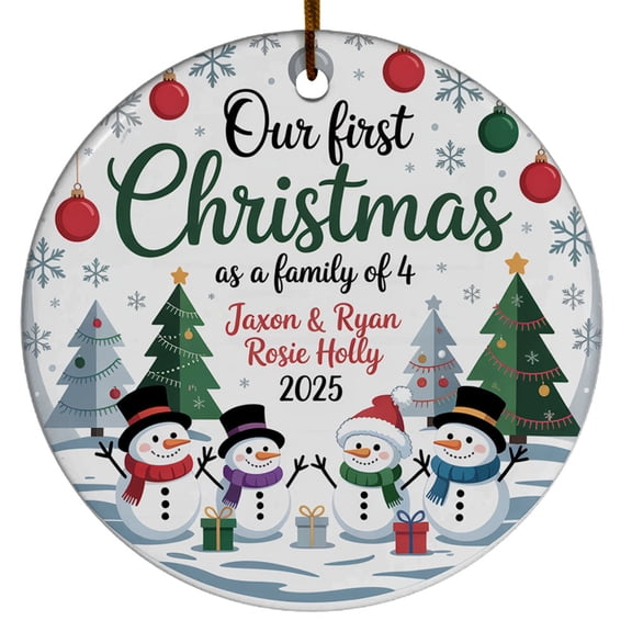 Our First Christmas As A Family of Four Ornament Xmas 2025, Family Snowman of 4 Christmas Ornament Gift for Dad Mom Baby, 1st Christmas Family of 4 Ornament Gift