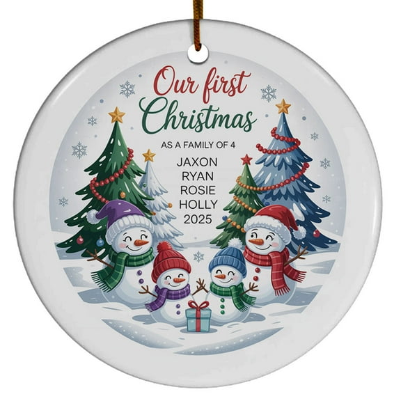 Our First Christmas As A Family of Four Ornament Xmas 2025, Family Snowman of 4 Christmas Ornament Gift for Dad Mom Baby, 1st Christmas Family of 4 Ornament Gift
