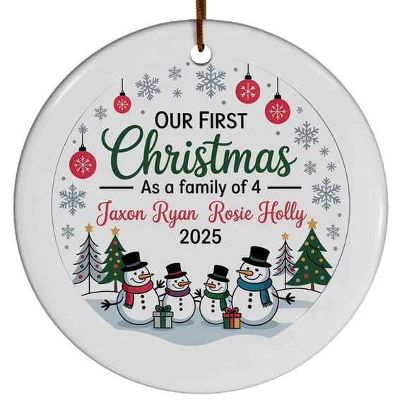 Our First Christmas As A Family of Four Ornament Xmas 2025, Family Snowman of 4 Christmas Ornament Gift for Dad Mom Baby, 1st Christmas Family of 4 Ornament Gift