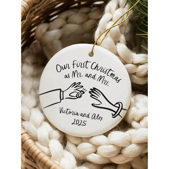 First Christmas Gift for Bride Custom Ornament with Personalized Names- Personalized Wedding Gift Christmas Ornament First Year Married