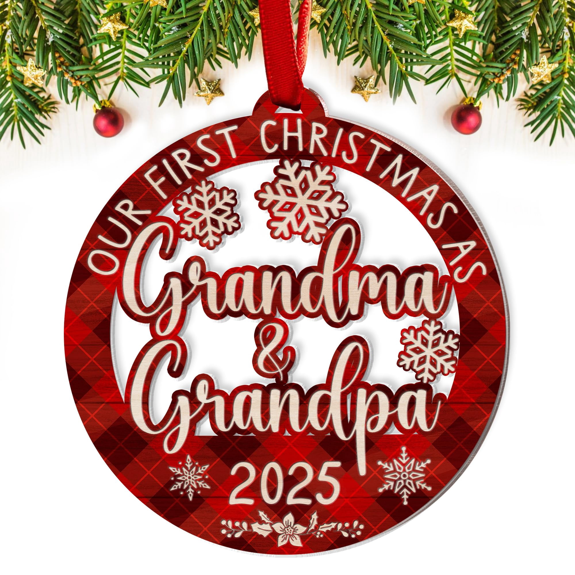 Our First Christmas as Grandma and Grandpa 2025 Ornament – Acrylic Holiday Keepsake, New Grandparents Gift, First Christmas Ornament for Grandparents to be