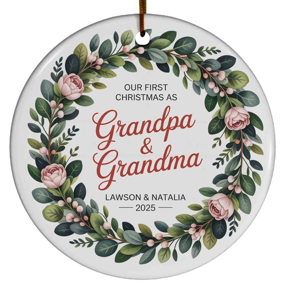 Our First Christmas As Grandpa & Grandma Ornament 2025, Ornament 1st Christmas Grandmother Grandfather Gift for New Grandma, Custom Name Text Names Grandparents Gifts