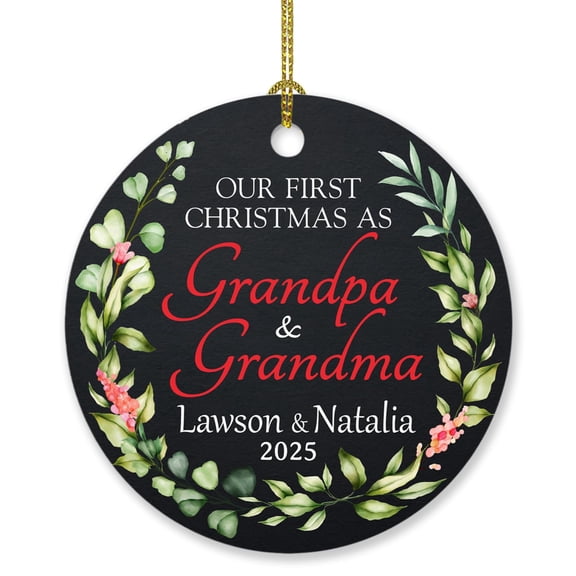 Our First Christmas As Grandpa & Grandma Ornament 2025, Personalized 1st Xmas Grandmother Grandfather Gift for New Grandma, Custom Names Grandparents Gifts