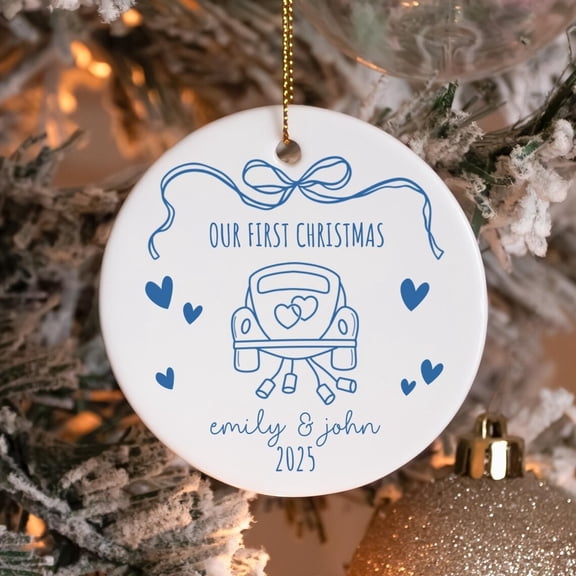 First Christmas Married Car Ornament, Newlywed Christmas Gift, Mr and Mrs Ceramic Ornament for Bride Groom Couple, Best Friend Wedding Gift