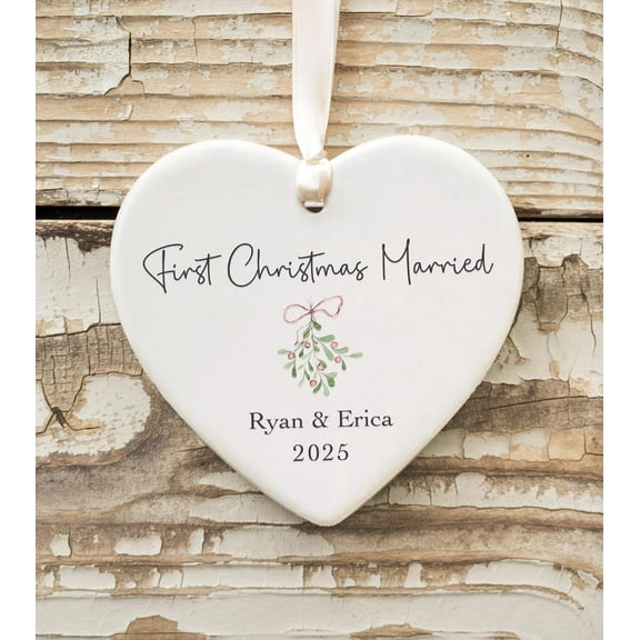 First Christmas Married Ornament 2025 Personalized Script Design with Names & Date