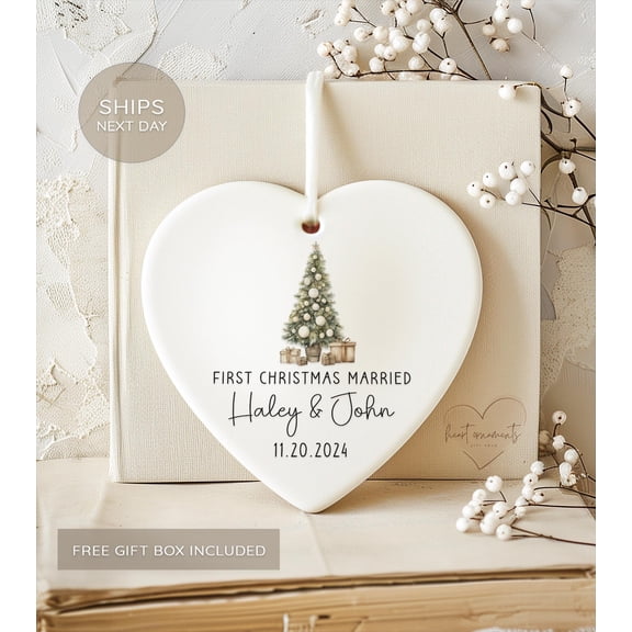 First Christmas Married Ornament 2025 Personalized Script Design with Names & Date