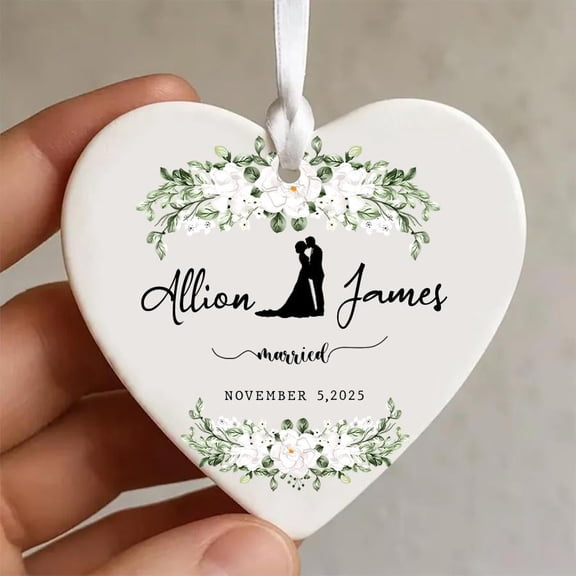 First Christmas Married Ornament 2025 - Personalized Script 'Married' Christmas Ornament, Our 1st Christmas Keepsake