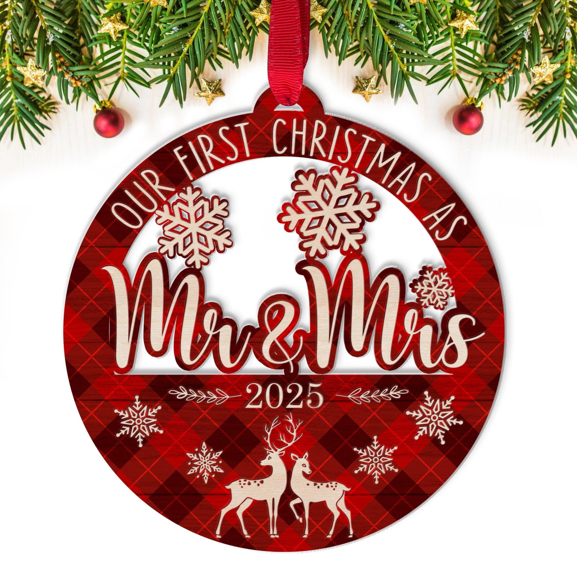 Our First Christmas as Mr and Mrs 2025 Ornament – Acrylic Holiday Tree Decoration & Wedding Keepsake, First Christmas Ornament for Newlyweds, Romantic Couple Décor Gifts
