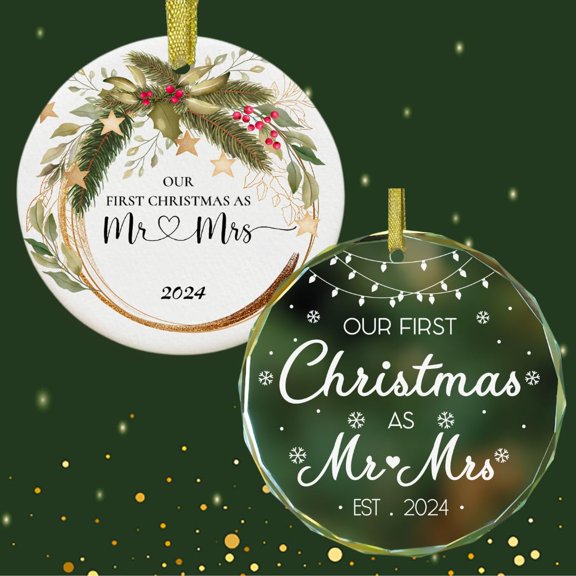 Our First Christmas As Mr and Mrs Ornament 2025 - Wedding Couple Gifts, Bridal Shower, Newlyweds Marriage Gifts, 1st Year Married, Just Engaged Keepsake Gifts for Bride & Groom, Her & Him, Friends