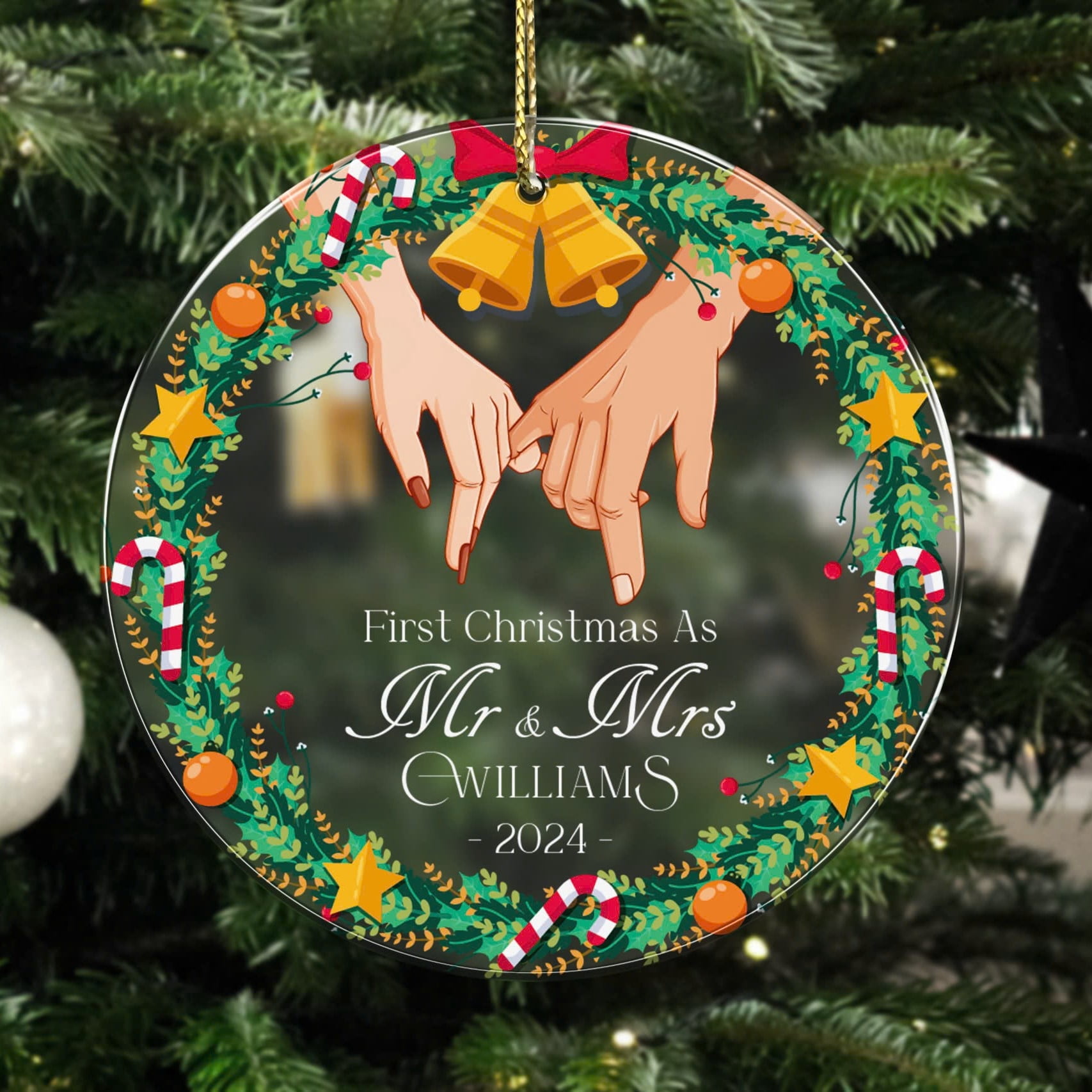 "Our First Christmas As Mr & Mrs" Ornament 2025 - Ceramic Double-Sided Newlywed Wedding Gift
