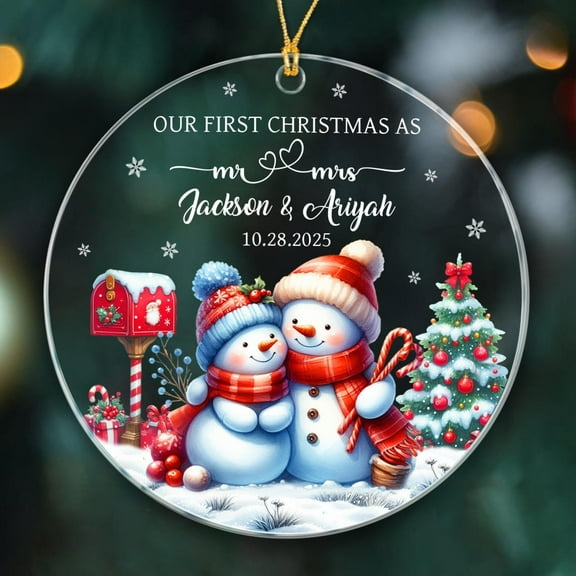 Our First Christmas As Mr & Mrs Ornament Gift for Wedding Marriage Engagement, Mr Mrs Snowman Ornaments, Custom Date Name Mr & Mrs Snowman Ornament Christmas, 1st Xmas Married Ornaments