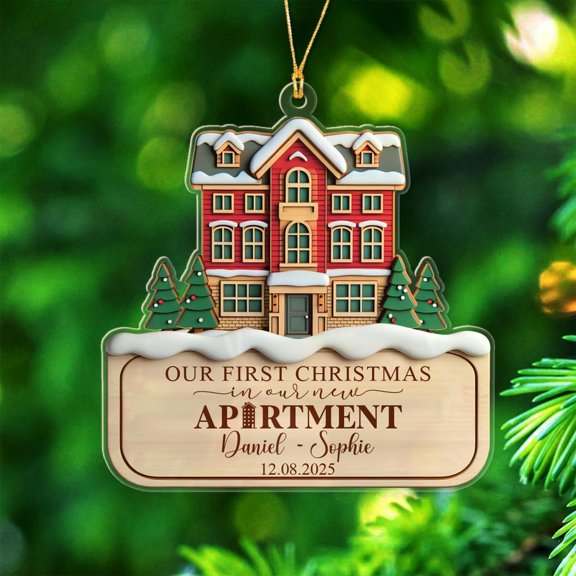 First Christmas in Our New Apartment Ornament, New Apartment Shaped Ornament 2025, Custom Date/Names Mr & Mrs Ornament Gift for Housewarming, 1st Xmas in Our New Apartment Ornament Gift