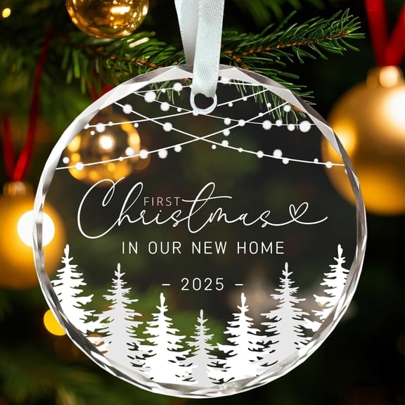 Our First Christmas in Our New Home Ornament 2025,Housewarming Gifts for New Home Christmas Ornaments, Glass Keepsake Our First Home Ornament 2025 with Ribbon and Box