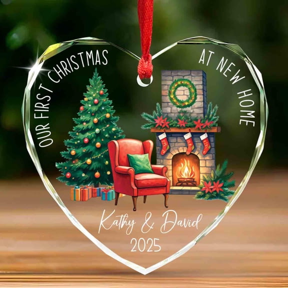 Our First Christmas at New Home Ornament - Personalized Housewarming Gift for New House, Custom First-Time Homeowner Gift - 2025 Our First Home Fireplace Glass Ornament, Christmas Tree Ornaments