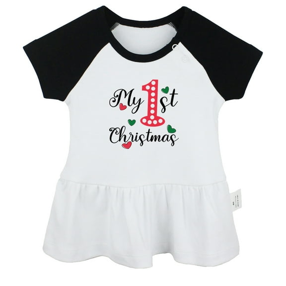 My First Christmas Novelty Dresses For Baby, Newborn Babies Skirts, Infant Princess Dress, 0-24M Kids Graphic Clothes (Black Raglan Dresses, 0-6 Months)