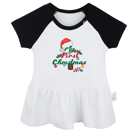 My First Christmas Novelty Dresses For Baby, Newborn Babies Skirts, Infant Princess Dress, 0-24M Kids Graphic Clothes (Black Raglan Dresses, 12-18 Months)