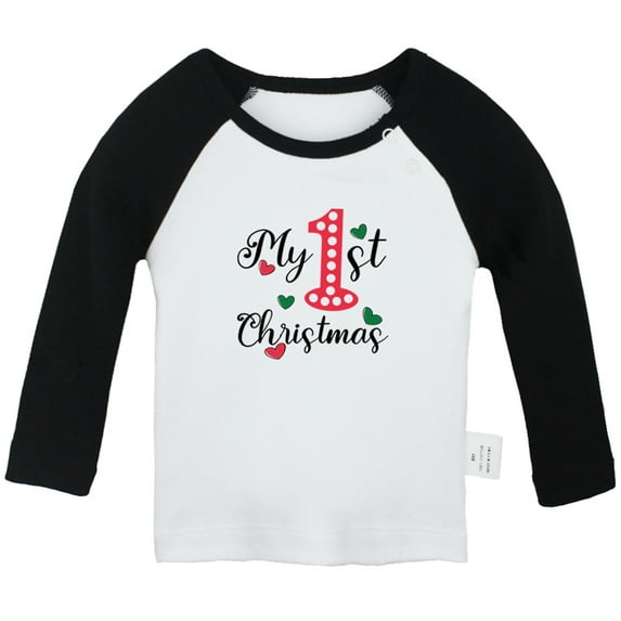 My First Christmas Novelty T shirt For Baby, Newborn Babies T-shirts, Infant Tops, 0-24M Kids Graphic Tees Clothing (Long Black Raglan T-shirt, 18-24 Months)