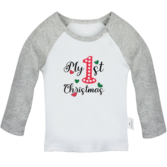 My First Christmas Novelty T shirt For Baby, Newborn Babies T-shirts, Infant Tops, 0-24M Kids Graphic Tees Clothing (Long Gray Raglan T-shirt, 6-12 Months)