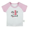 thumbnail image 1 of My First Christmas Novelty T shirt For Baby, Newborn Babies T-shirts, Infant Tops, 0-24M Kids Graphic Tees Clothing (Short Pink Raglan T-shirt, 0-6 Months), 1 of 4