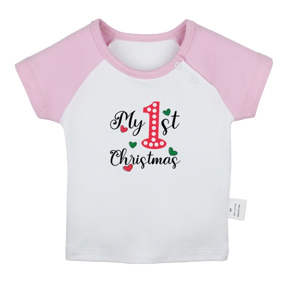 My First Christmas Novelty T shirt For Baby, Newborn Babies T-shirts, Infant Tops, 0-24M Kids Graphic Tees Clothing (Short Pink Raglan T-shirt, 6-12 Months)