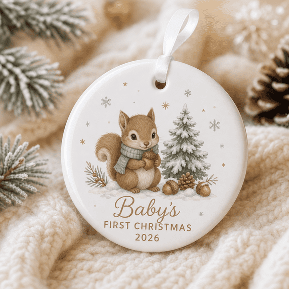 First Christmas Ornament Squirrel Winter Ceramic Tree Keepsake for New Parents
