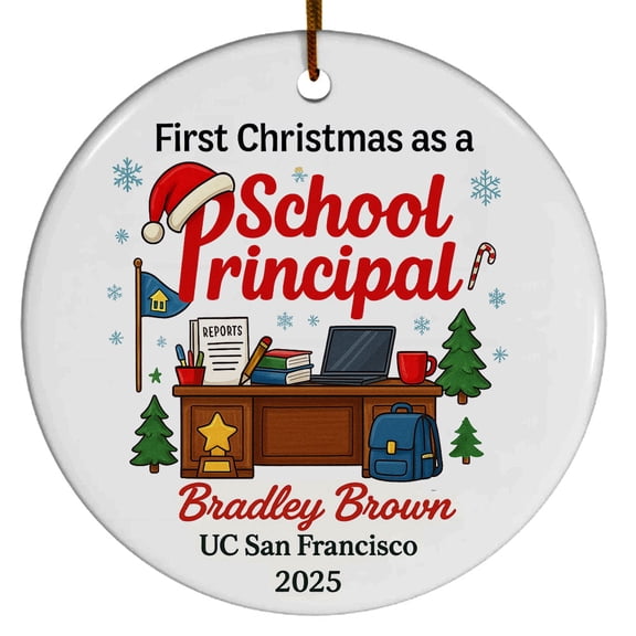 First Christmas as School Principal Student Ornament, Christmas Ornament 2025, Personalized Gift for School Principal Student with School Name Year, Class of 2025 Keepsake for Him or Her