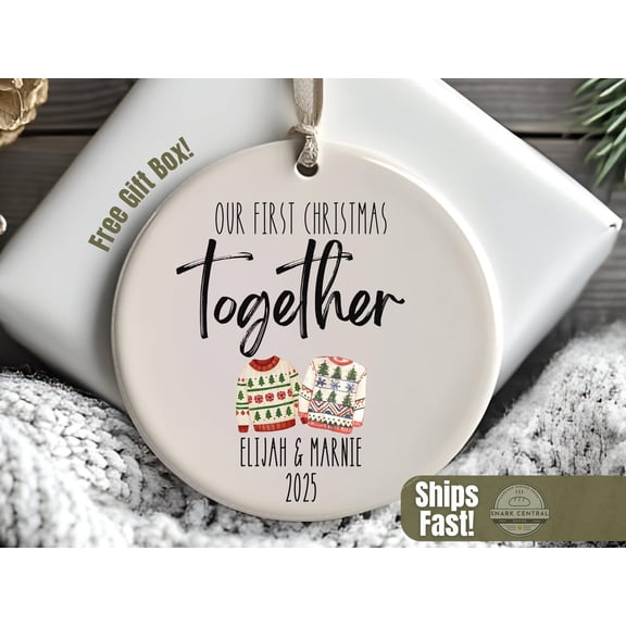 First Christmas Together Christmas Ornament, Personalized Couples Ugly Christmas Sweater Keepsake, Holiday Gift for Boyfriend Girlfriend