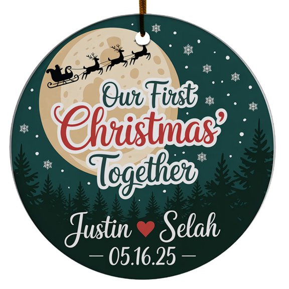Our First Christmas Together Ornament Gifts for Couple Lover Dating Anniversary, 2025, Customized Name Date Xmas, Circle Christmas Ornament, Christmas Keepsake, Unique Gift