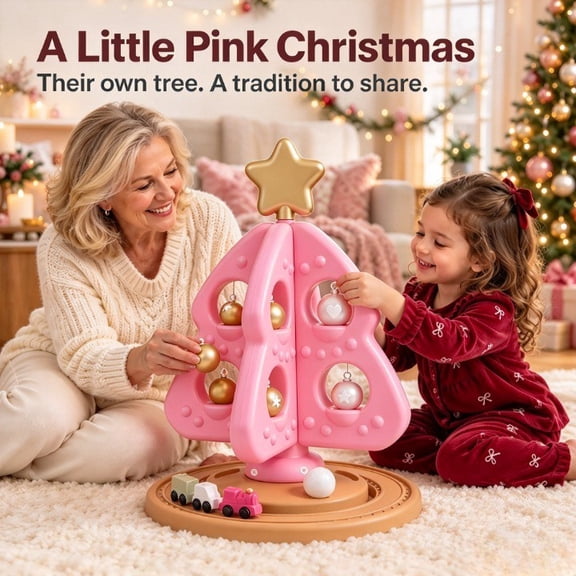 My First Christmas Tree Stacking And Sorting Toy-Pink, Interactive Christmas Tree Learning Toy with Removable Ornaments, Color Matching and Fine Motor Skills Activity, Hands-On Educational Play Gift