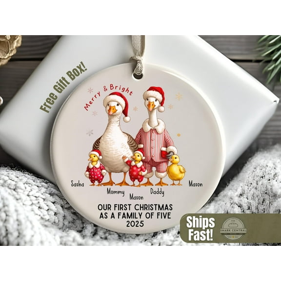 First Christmas as Family of 5 Ornament, Personalized Merry Goose Family Ornament 2025, First Christmas Together Duck Keepsake Gift