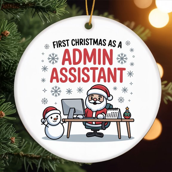 First Christmas as an Admin Assistant Ornament – Christmas Ceramic Ornament , Xmas Tree Decor, Holiday Ornament Gift for Admin Assistant 214OR9