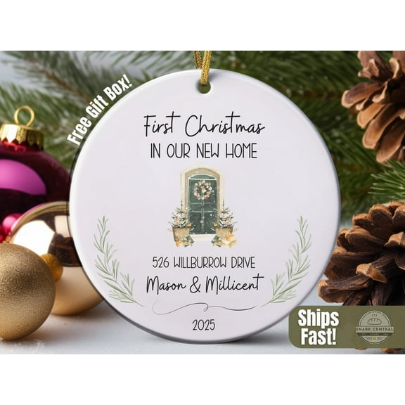 First Christmas in Our New Home Ornament, Personalized New House Christmas Keepsake, Custom Address Ornament Gift for New Homeowners 2025
