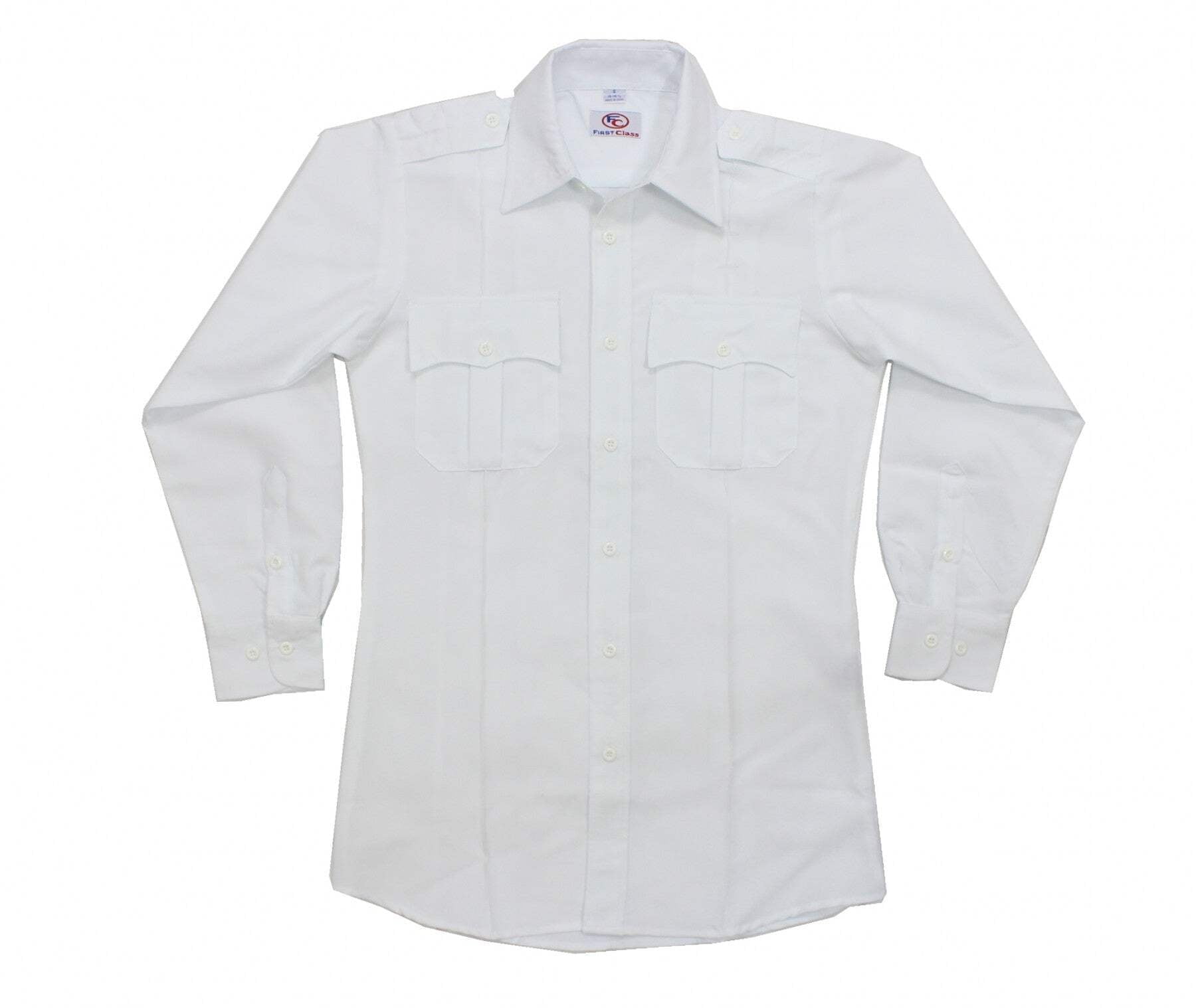 First Class 100% Polyester Long Sleeve Uniform Shirt - White
