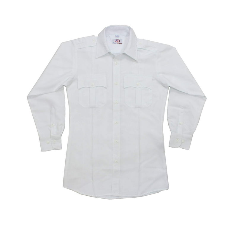 First Class 100% Polyester Long Sleeve Uniform Shirt - White - S
