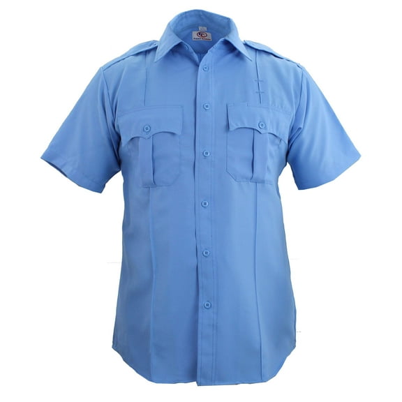 First Class 100% Polyester Short Sleeve Zippered Uniform Shirts - Light Blue - 5XL