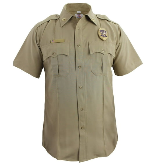 First Class 100% Polyester Short Sleeve Zippered Uniform Shirts - Tan - M